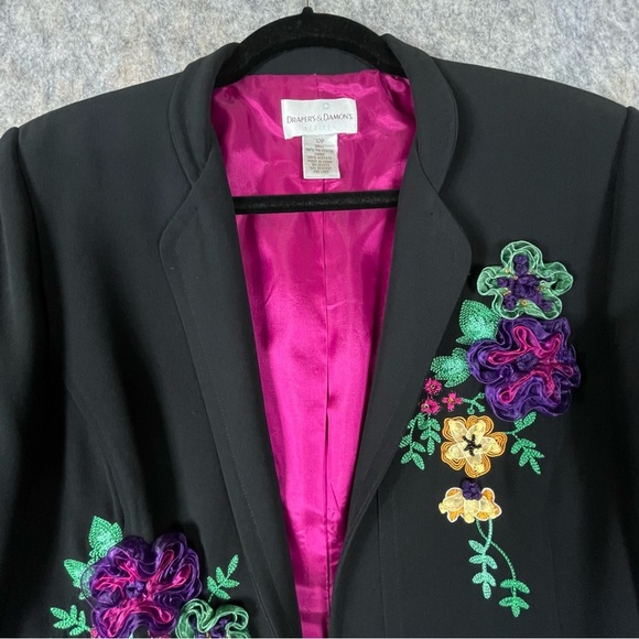 Draper's & Damon's Colorful Fun Embroidery Ribbon Flower Accent Blazer - Sz 12P - Picture 5 of 16